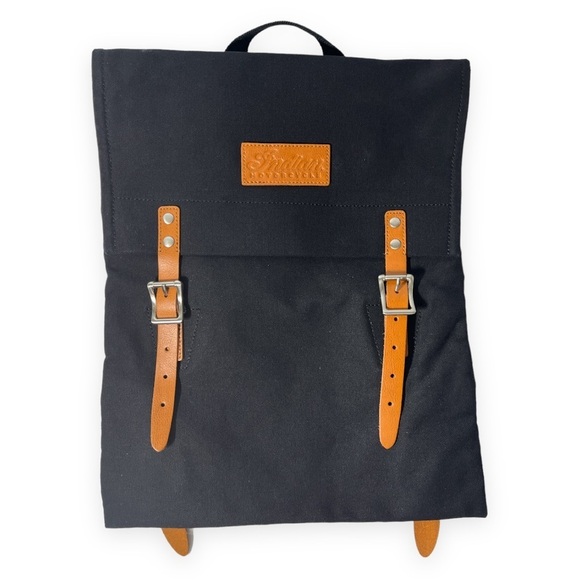 Indian Motorcycle Black Canvas Leather Backpack Book Gear Travel‎ Bag NWOT - Picture 2 of 11